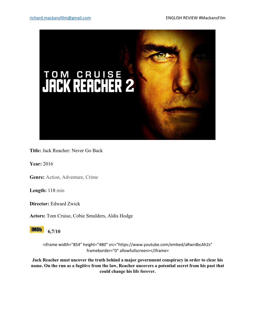 Jack Reacher: Never Go Back