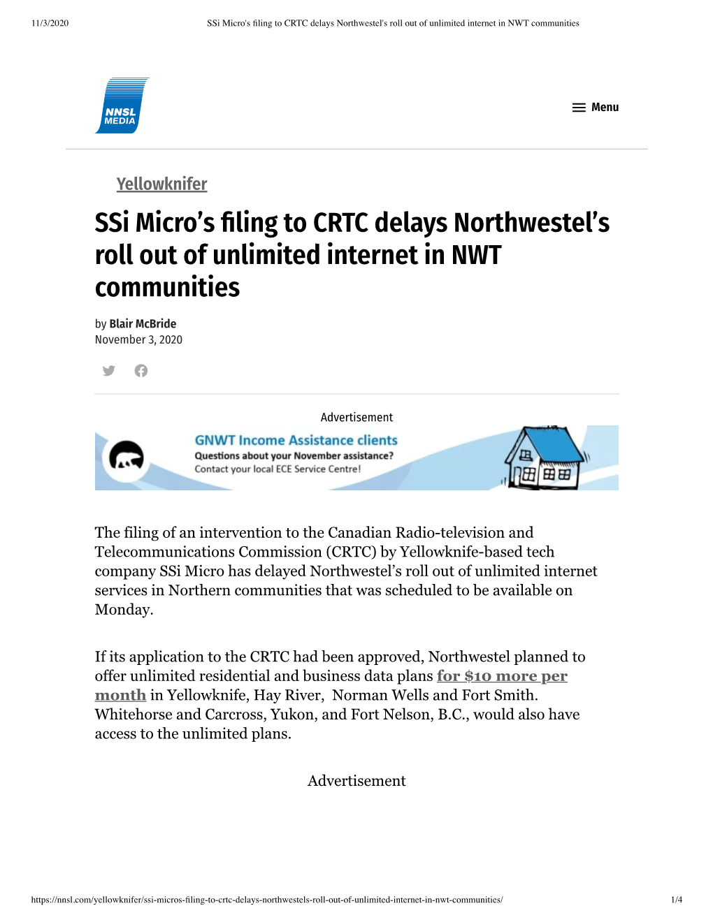 Ssi Micro's Ling to CRTC Delays Northwestel's Roll out of Unlimited