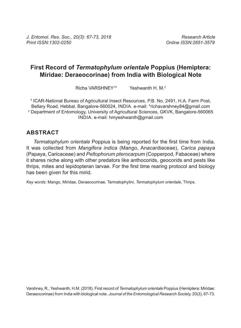 Hemiptera: Miridae: Deraeocorinae) from India with Biological Note