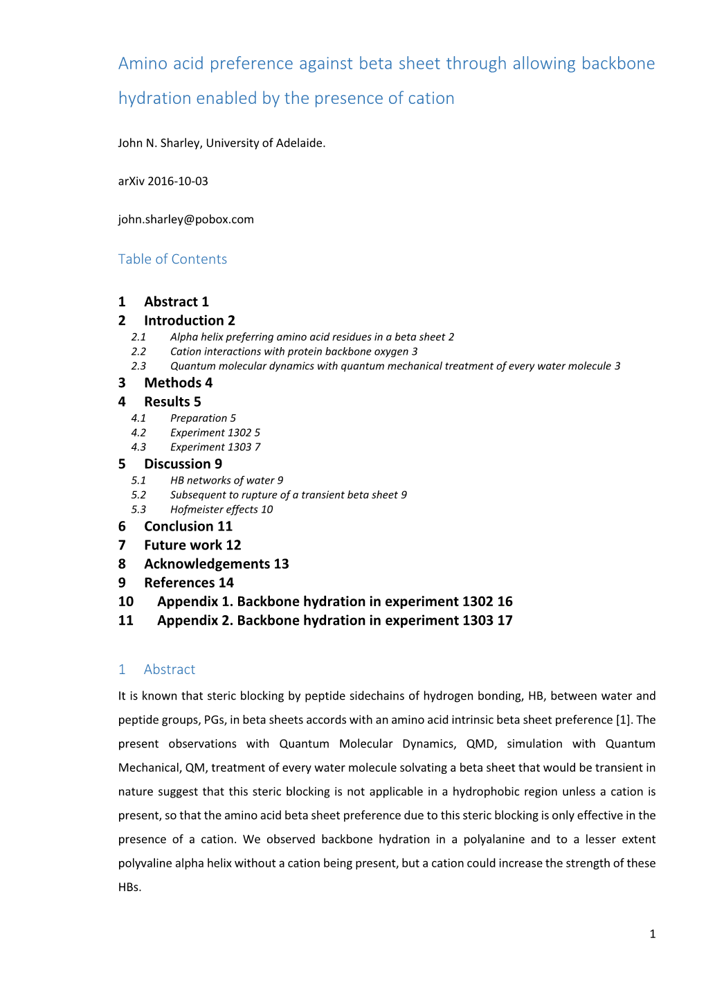 Amino Acid Preference Against Beta Sheet Through Allowing Backbone Hydration Enabled by the Presence of Cation