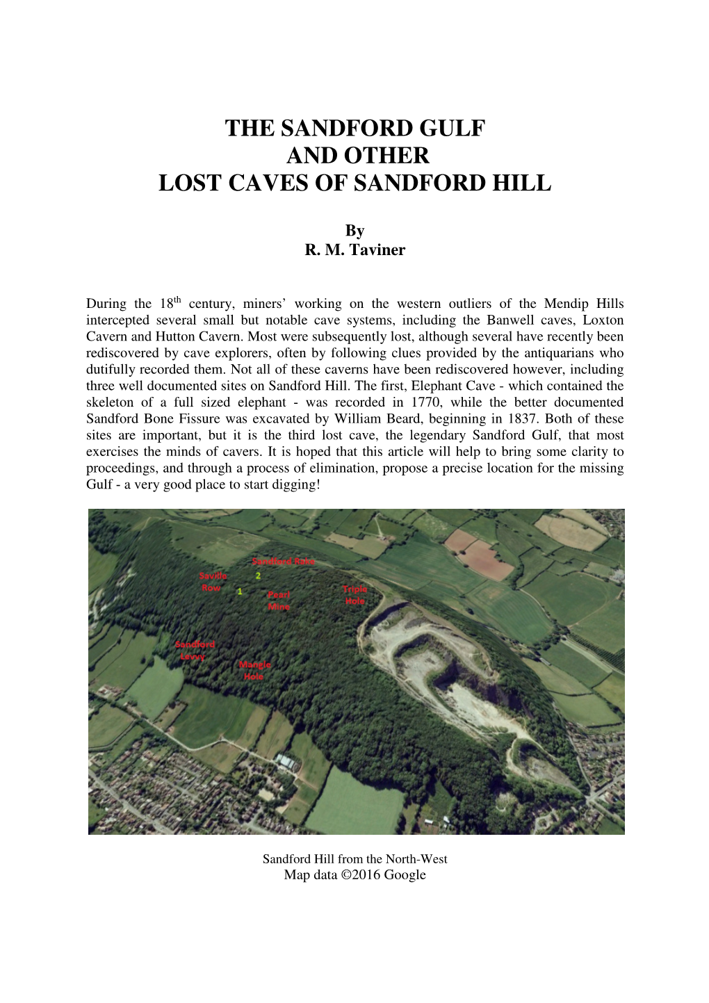 The Sandford Gulf and Other Lost Caves of Sandford Hill