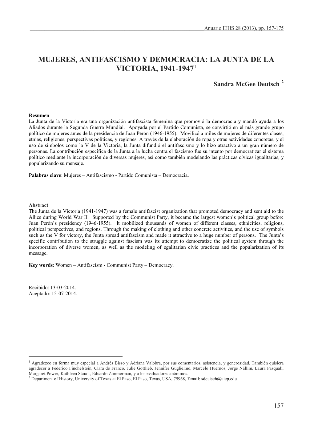 Mujeres, Antifascismo Y Democracia: La Junta De La Victoria, 1941-19471