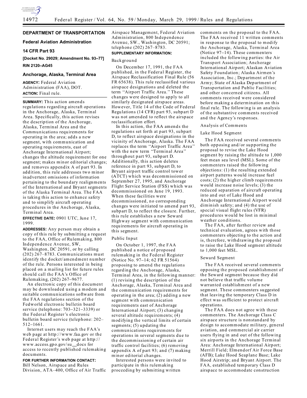 Federal Register/Vol. 64, No. 59/Monday, March 29, 1999/Rules