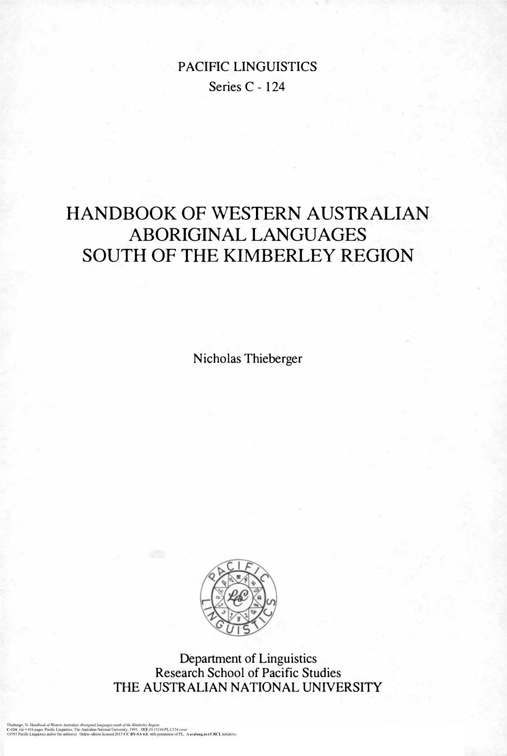 Handbook of Western Australian Aboriginal Languages South of the Kimberley Region