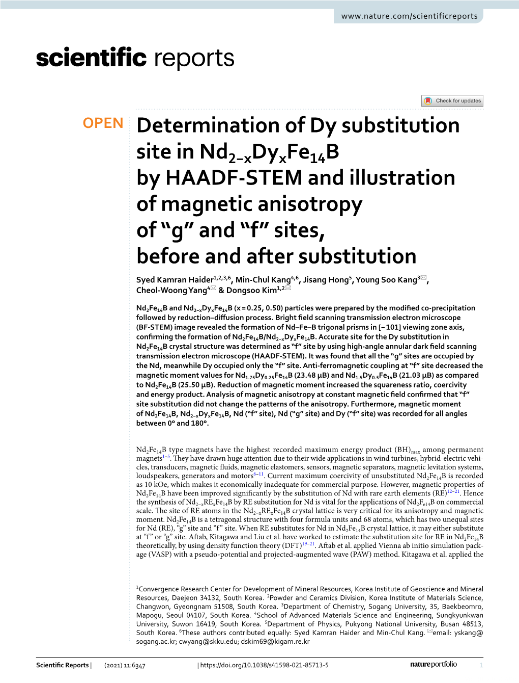 Determination of Dy Substitution Site in Nd2-Xdyxfe14b by HAADF-STEM