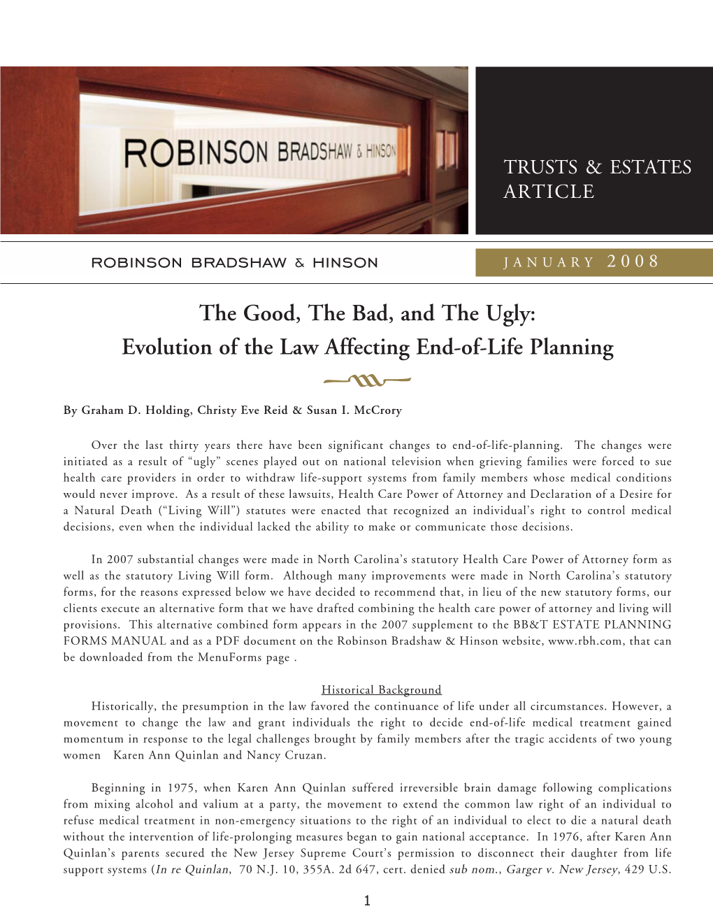 Evolution of the Law Affecting End-Of-Life Planning