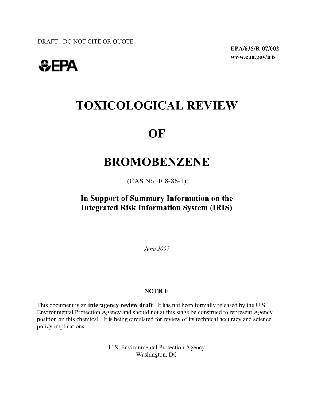 TOXICOLOGICAL REVIEW of BROMOBENZENE (CAS No