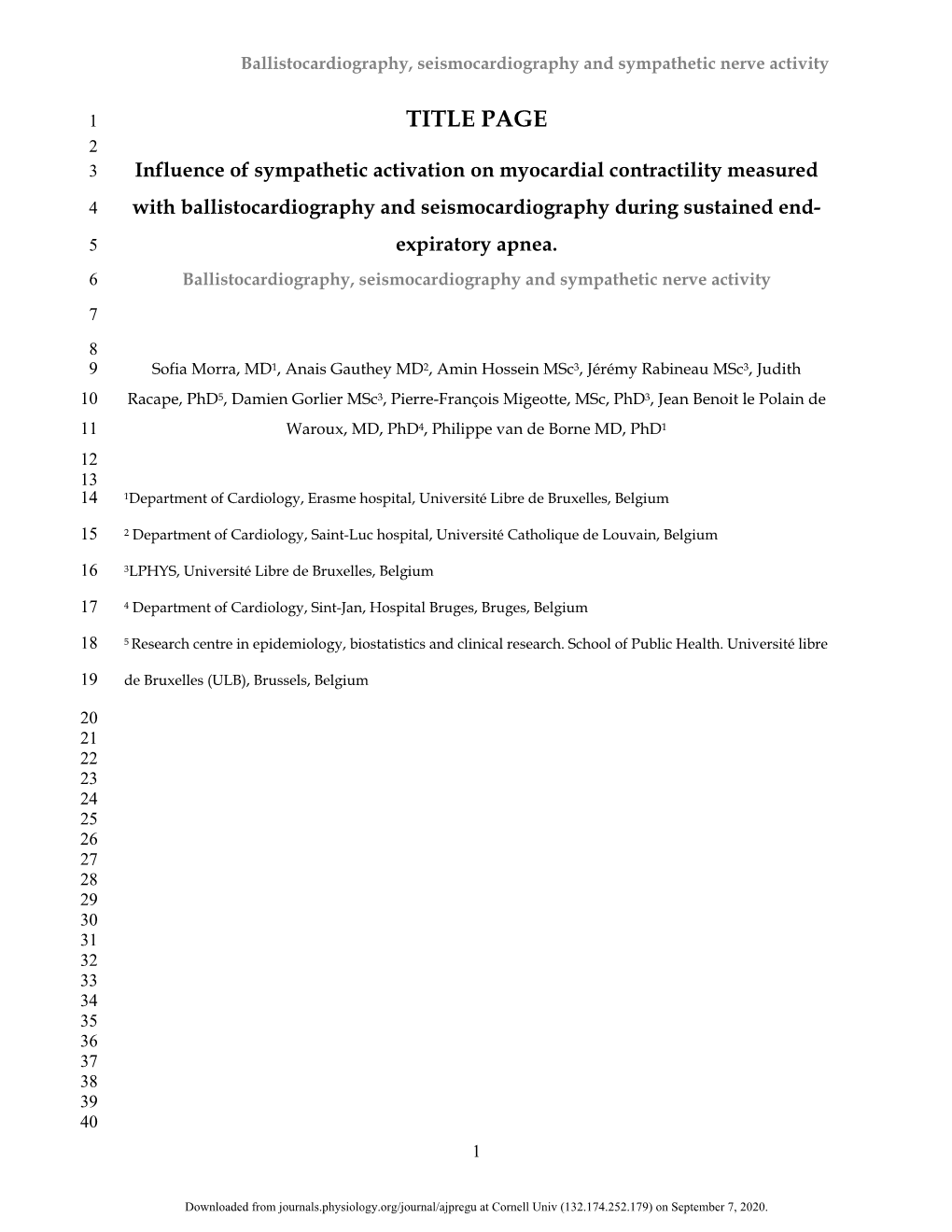 Influence of Sympathetic Activation on Myocardial Contractility Measured 4 with Ballistocardiography and Seismocardiography During Sustained End- 5 Expiratory Apnea