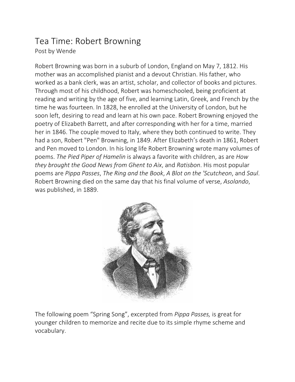 Robert Browning Post by Wende