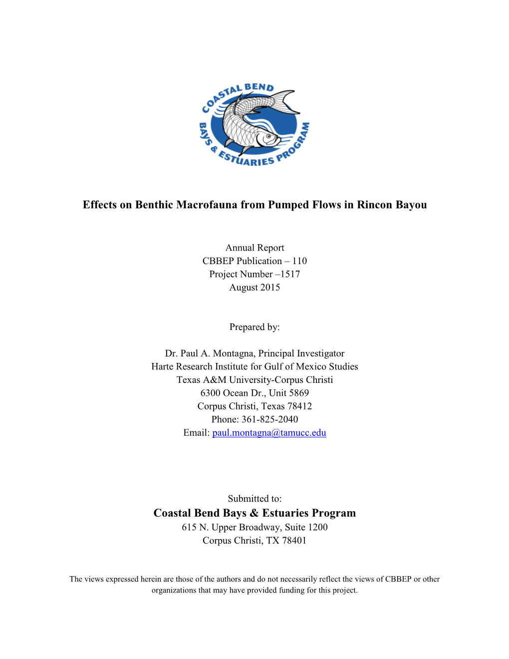 Effects on Benthic Macrofauna from Pumped Flows in Rincon Bayou