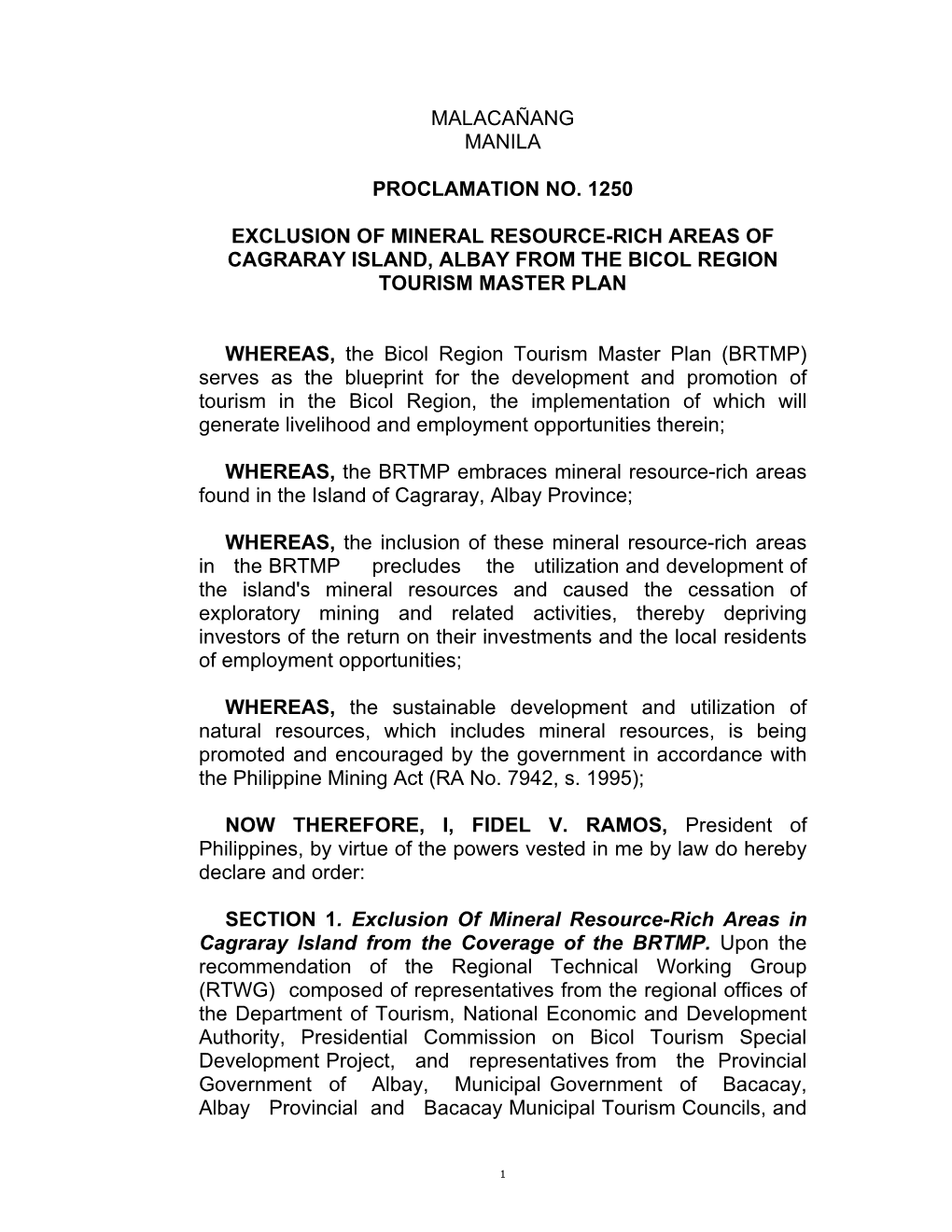 Malacañang Manila Proclamation No. 1250
