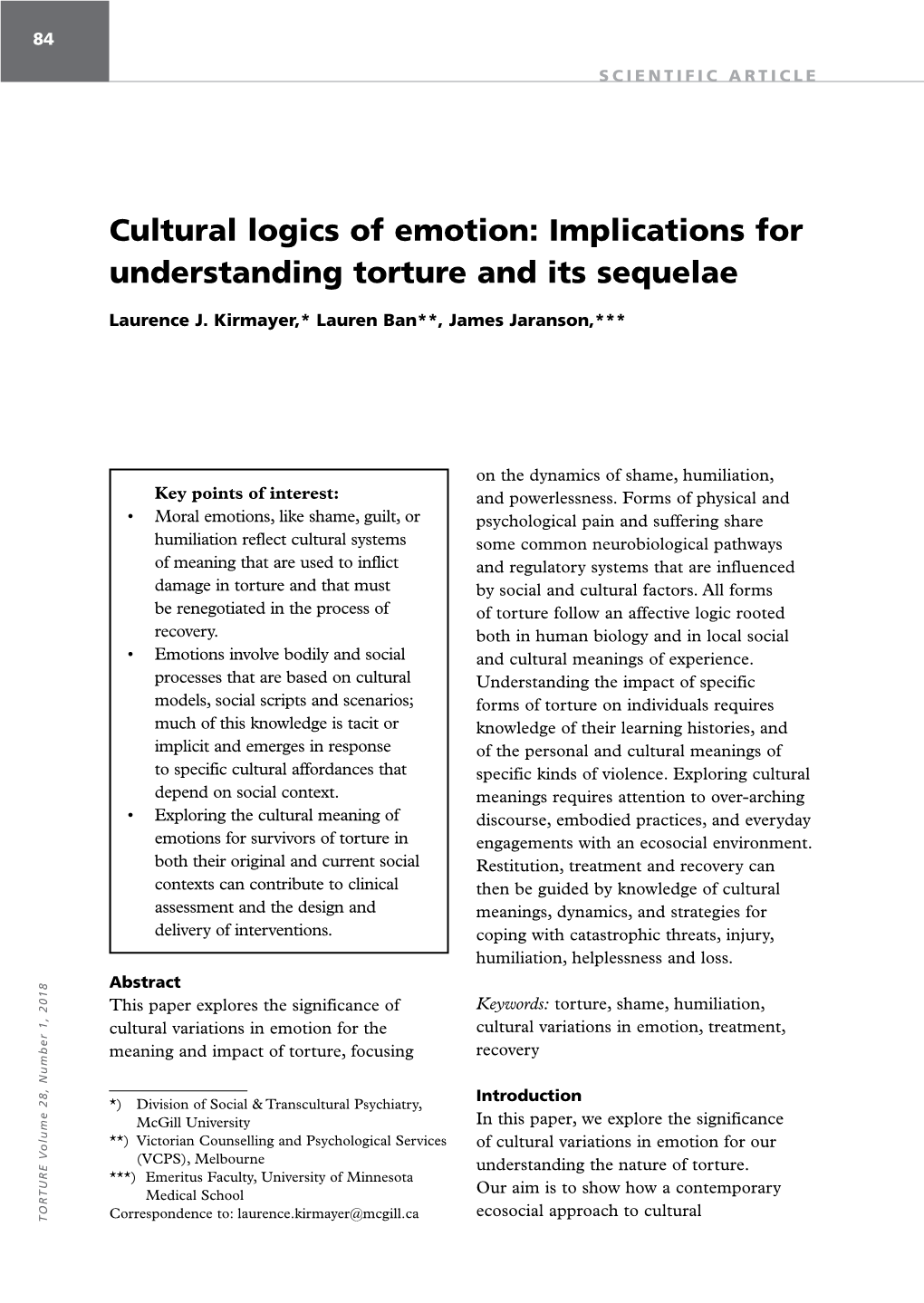 Cultural Logics of Emotion: Implications for Understanding Torture and Its