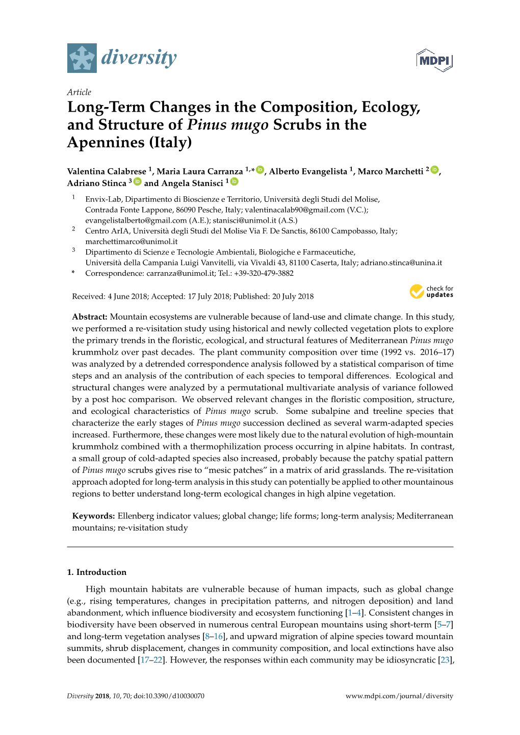 Long-Term Changes in the Composition, Ecology, and Structure of Pinus Mugo Scrubs in the Apennines (Italy)