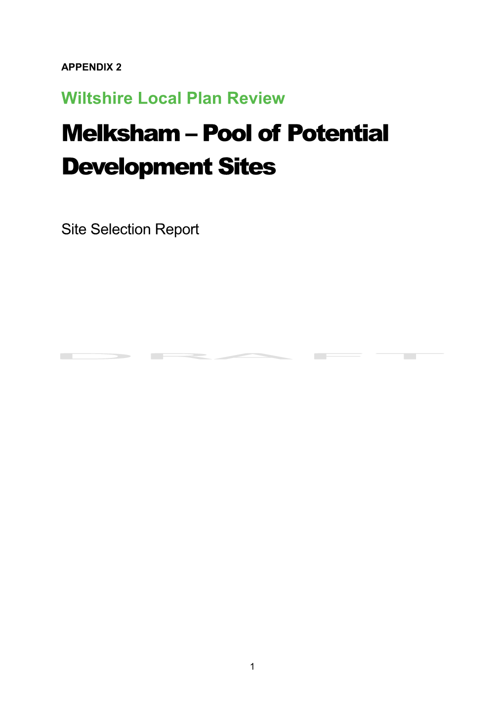 Melksham – Pool of Potential Development Sites