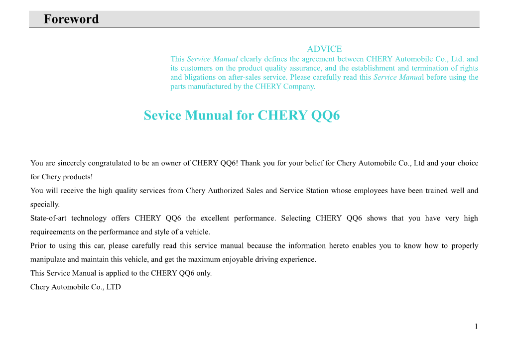 Sevice Munual for CHERY QQ6