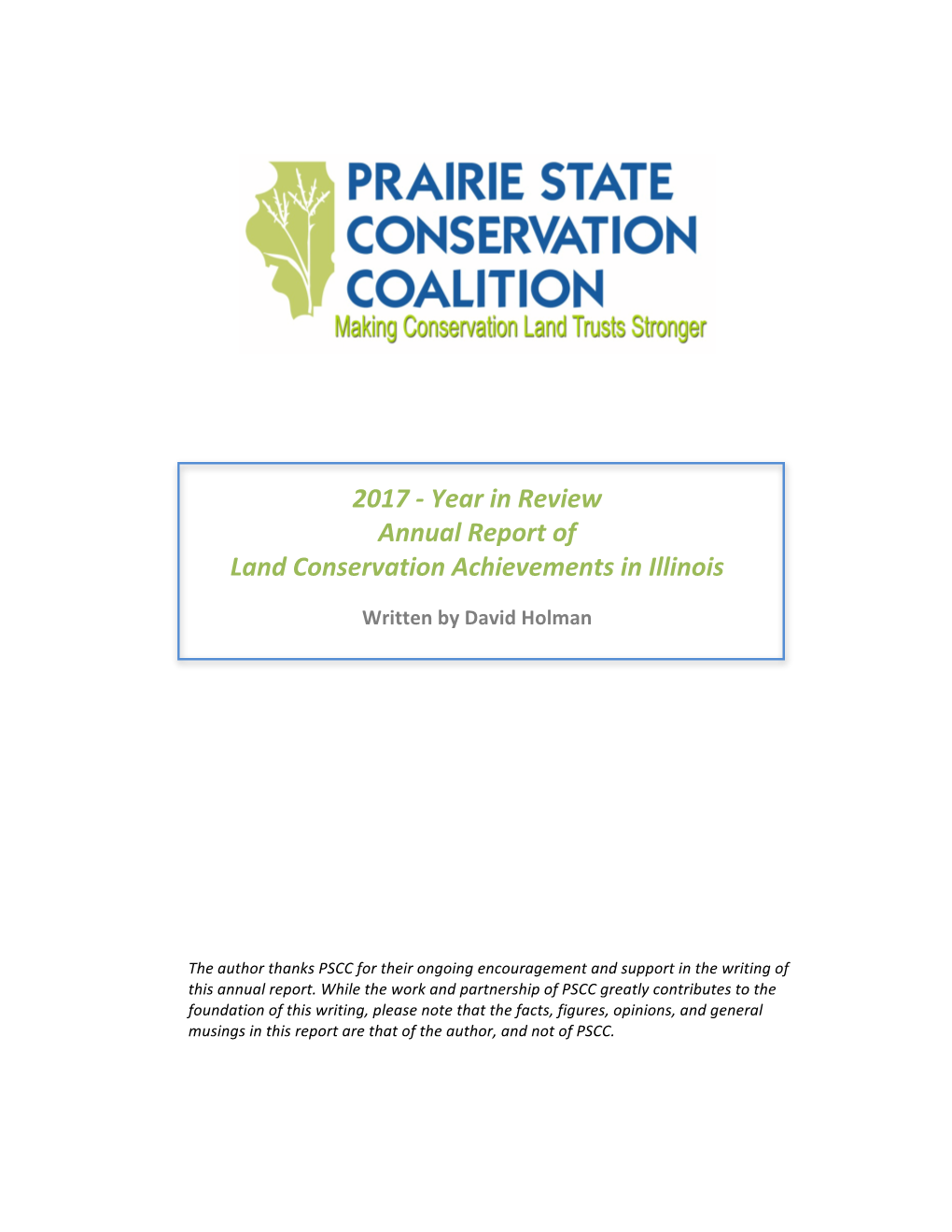 2017 - Year in Review Annual Report of Land Conservation Achievements in Illinois