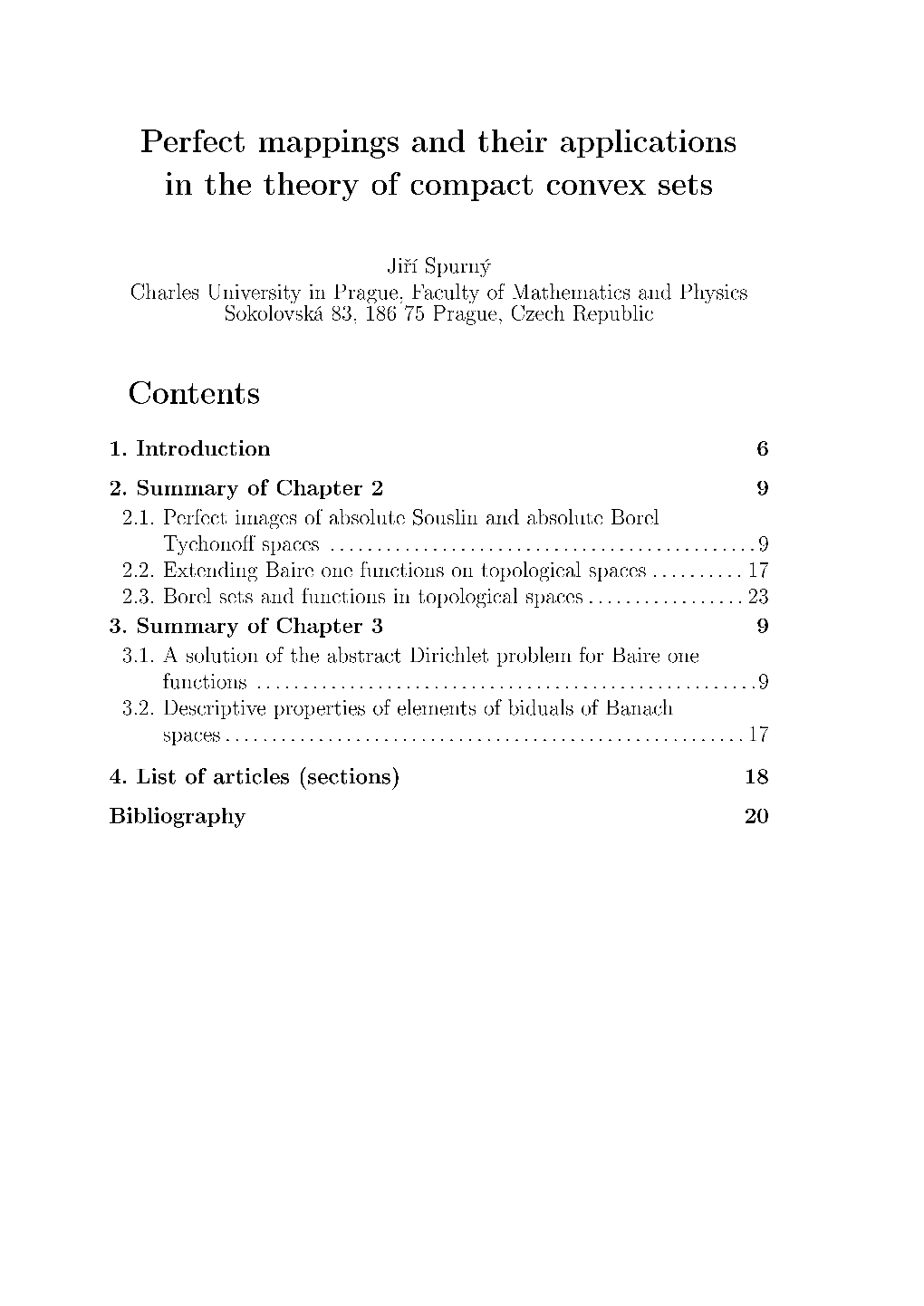 Perfect Mappings and Their Applications in the Theory of Compact Convex Sets Contents