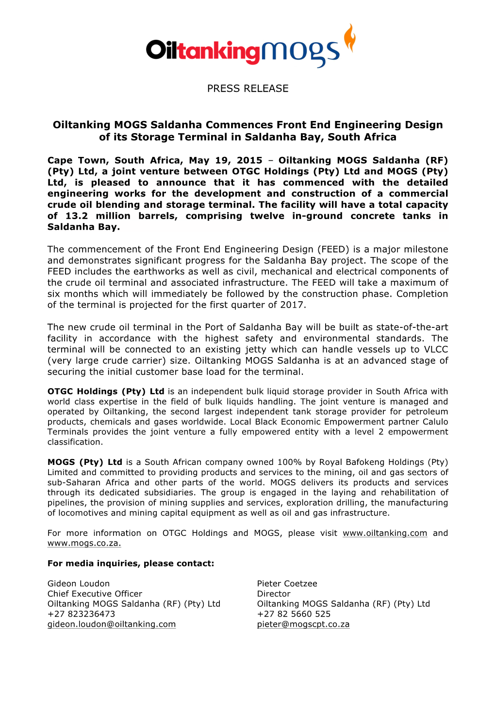 Press Release Oiltanking Mogs Saldanha Project 20-05-2015