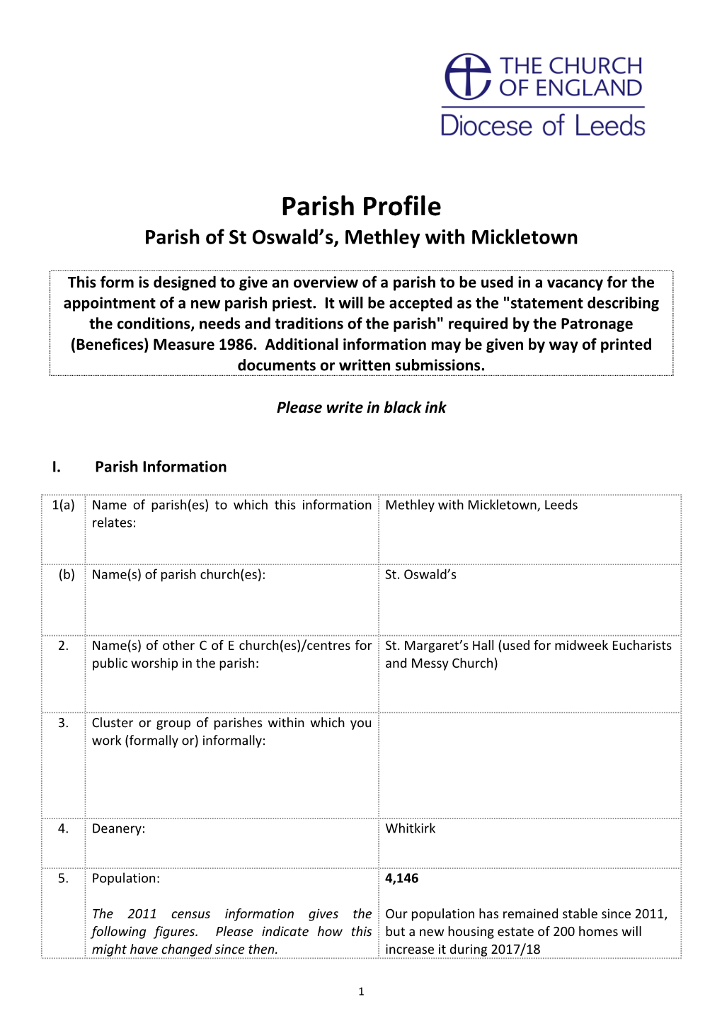 Parish Profile Parish of St Oswald’S, Methley with Mickletown