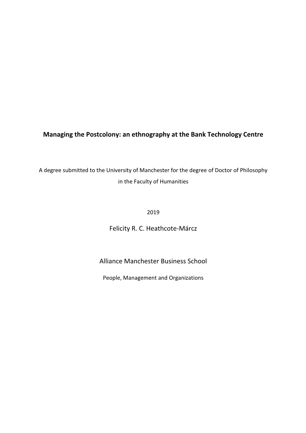 Managing the Postcolony: an Ethnography at the Bank Technology Centre