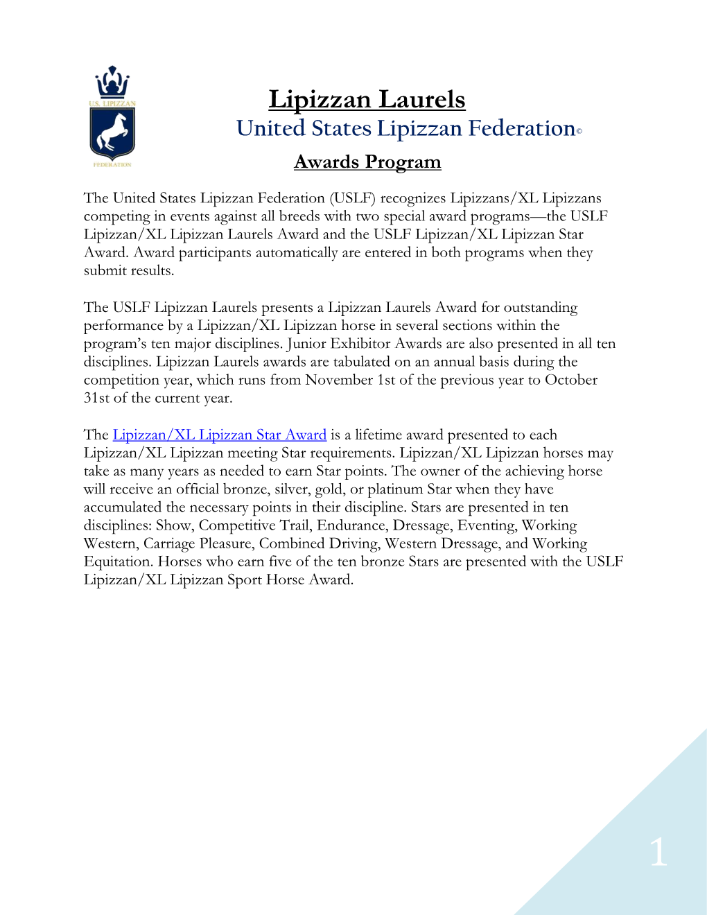 Lipizzan Laurels United States Lipizzan Federation©