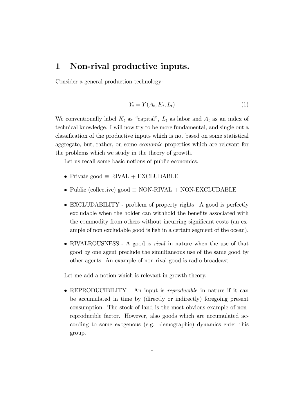 1 Non-Rival Productive Inputs