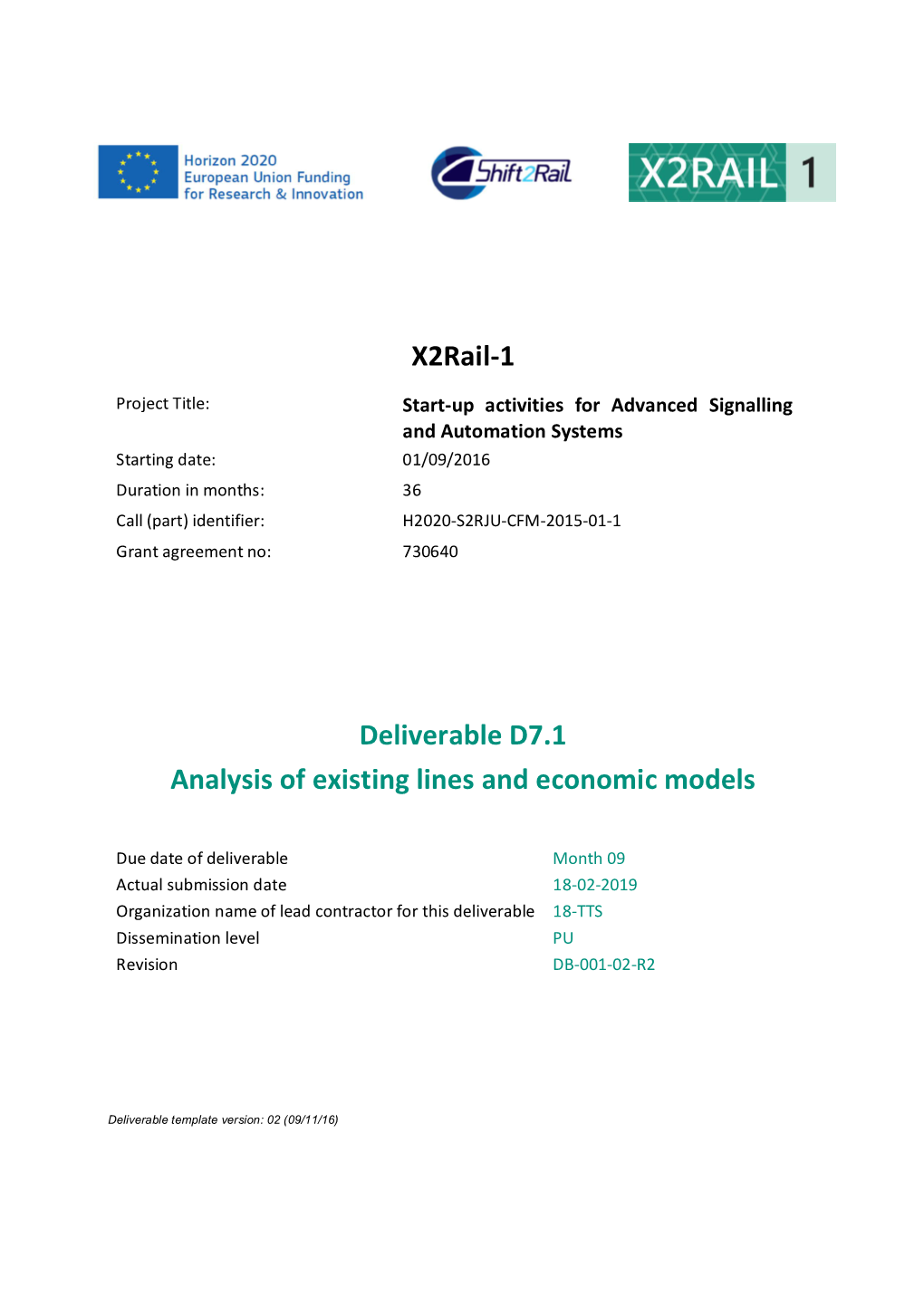 X2rail-1 Deliverable D7.1 Analysis of Existing Lines and Economic Models