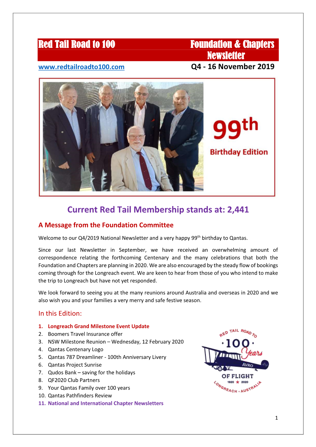 Red Tail Road to 100 Foundation & Chapters Newsletter Current Red