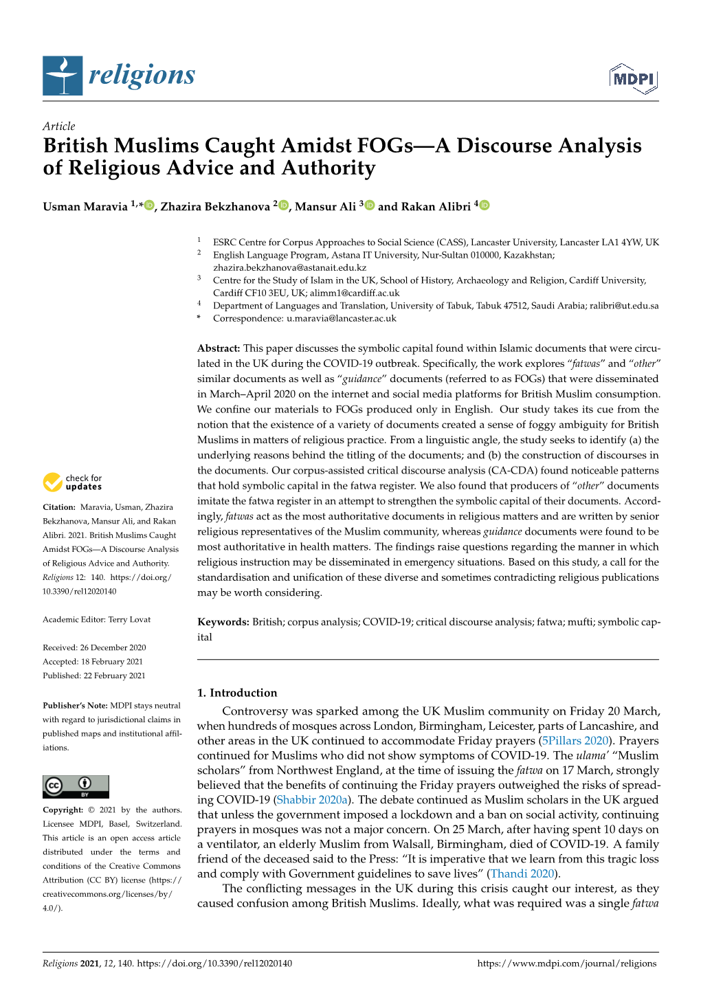 British Muslims Caught Amidst Fogs—A Discourse Analysis of Religious Advice and Authority