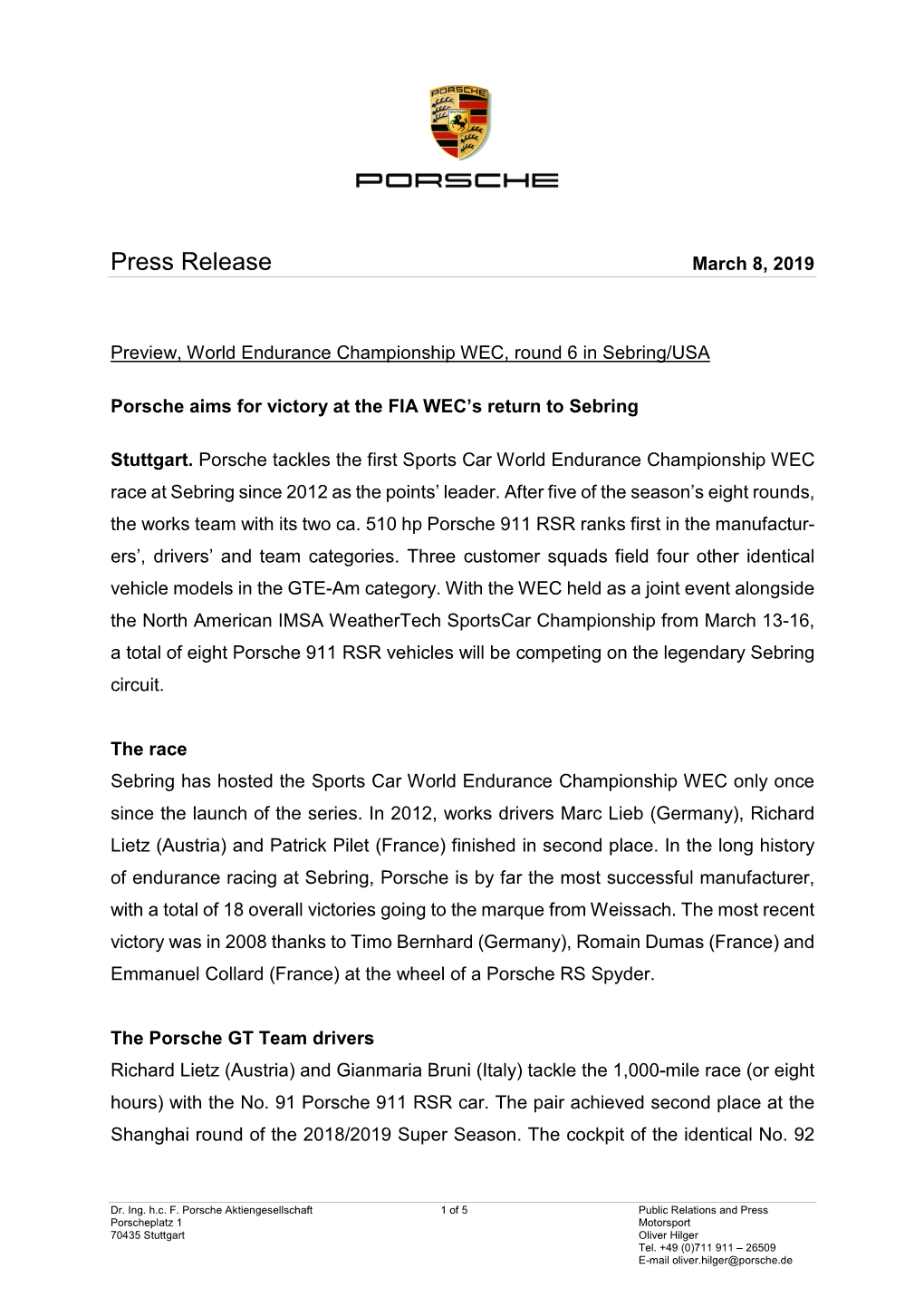 Press Release March 8, 2019