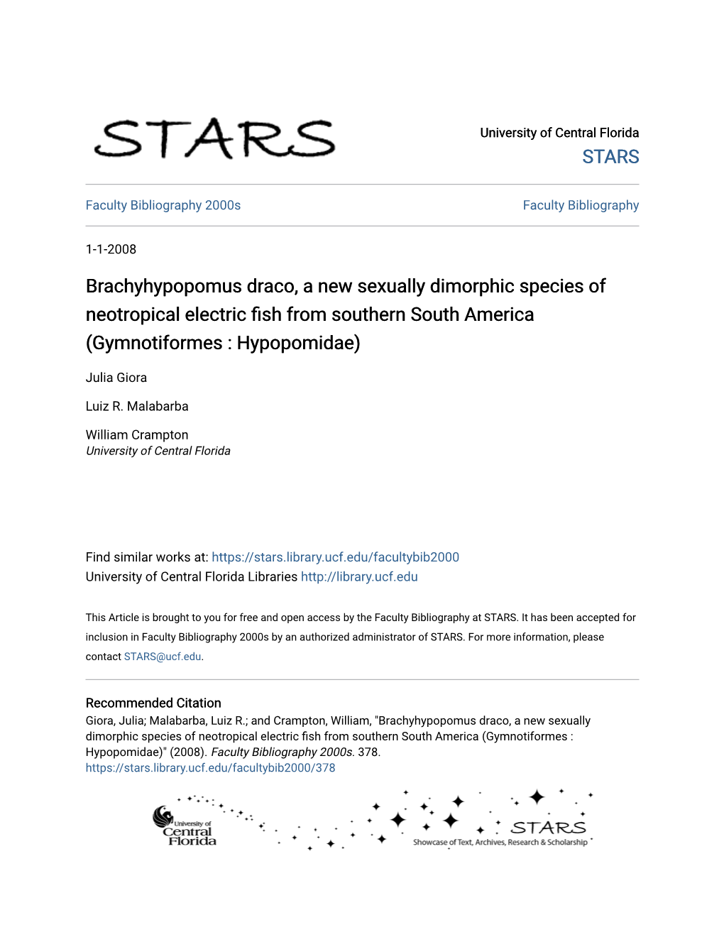 Brachyhypopomus Draco, a New Sexually Dimorphic Species of Neotropical Electric Fish from Southern South America (Gymnotiformes : Hypopomidae)