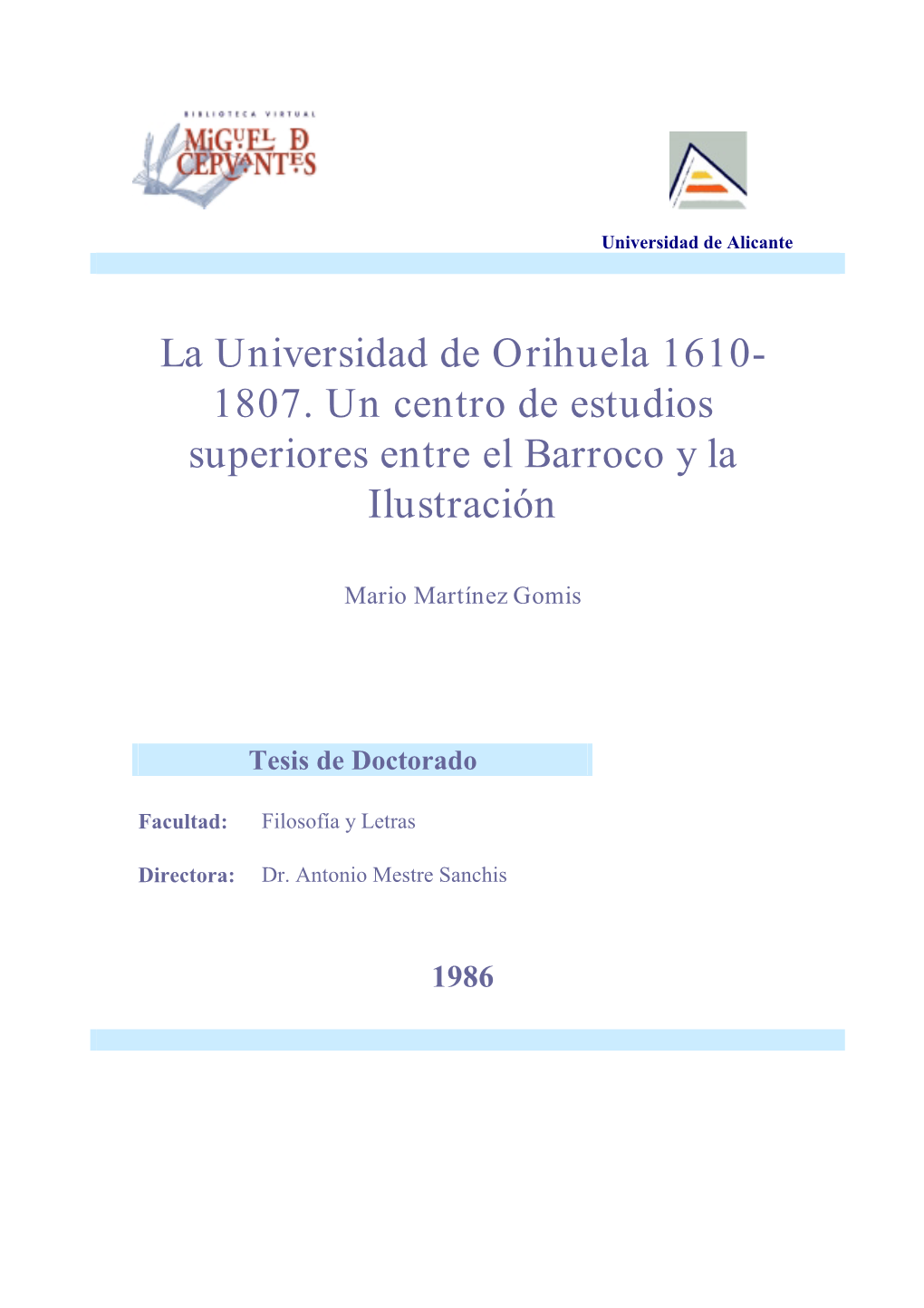 La Universidad De Orihuela 1610?