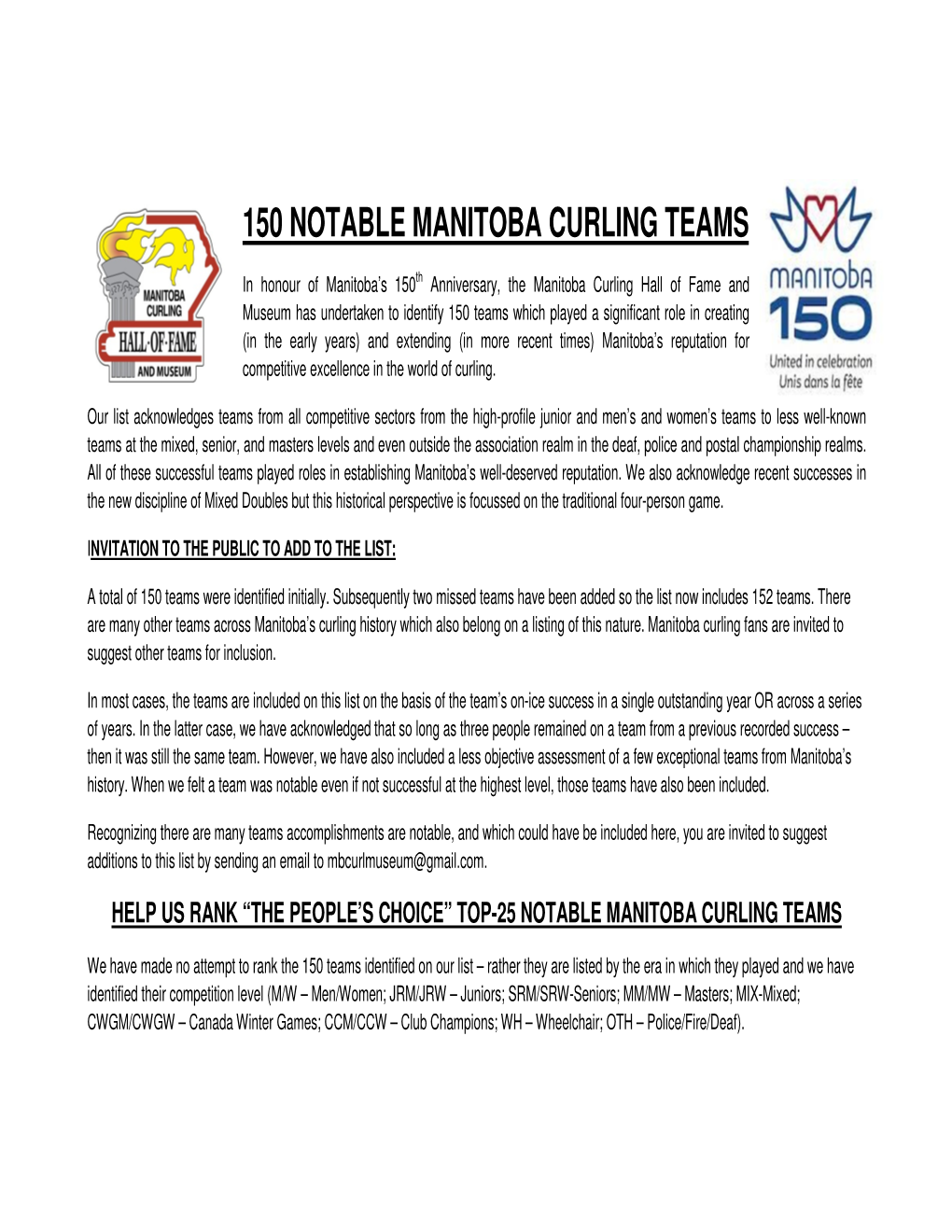 150 Notable Manitoba Curling Teams