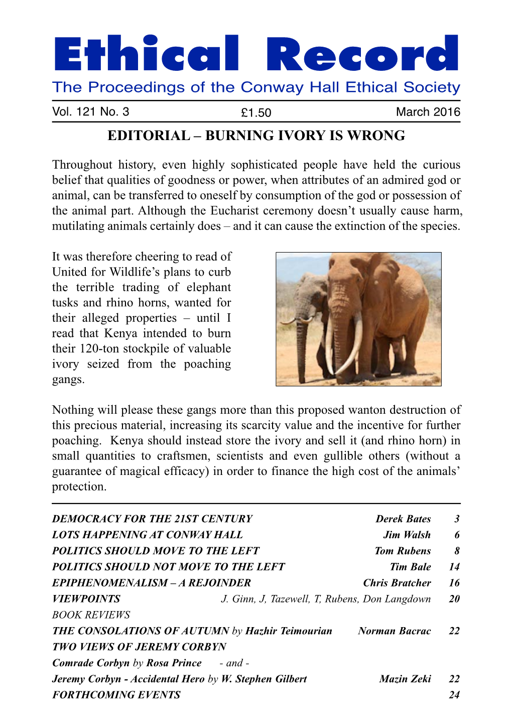 March 2016 EDITORIAL – BURNING IVORY IS WRONG