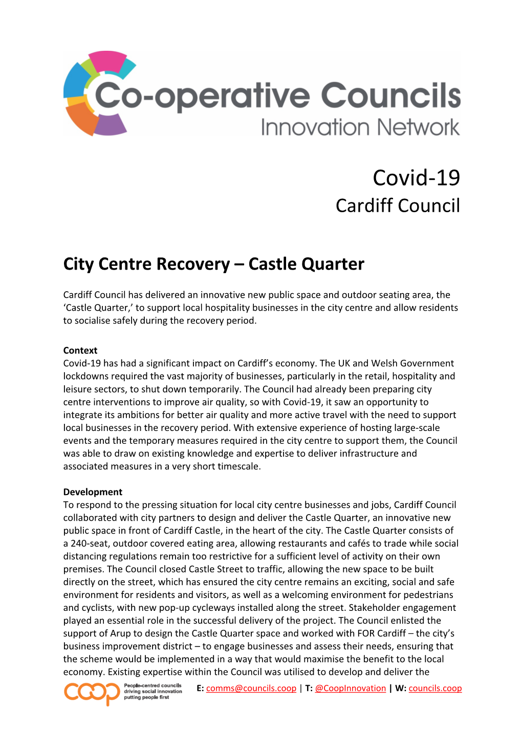 Covid-19-City Centre Recovery Castle Quarter – Cardiff Council