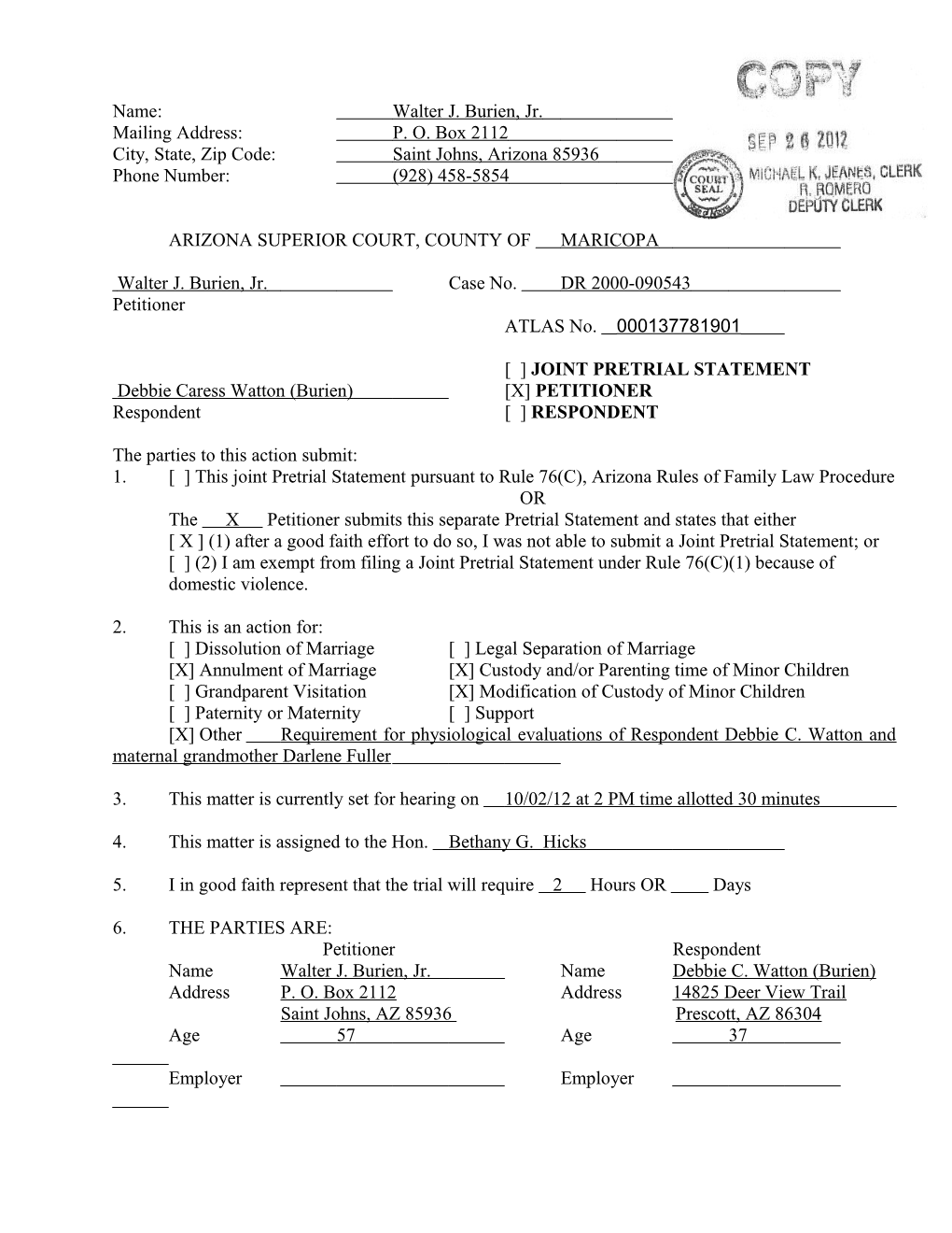 Form 16: Pre-Trial Statement (Effective Jan. 1, 2009)