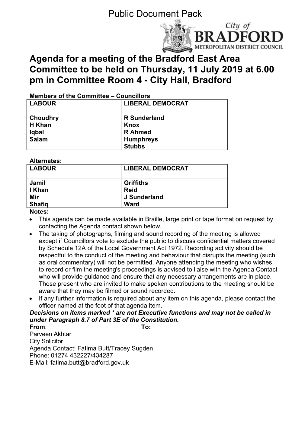 (Public Pack)Agenda Document for Bradford East Area Committee, 11