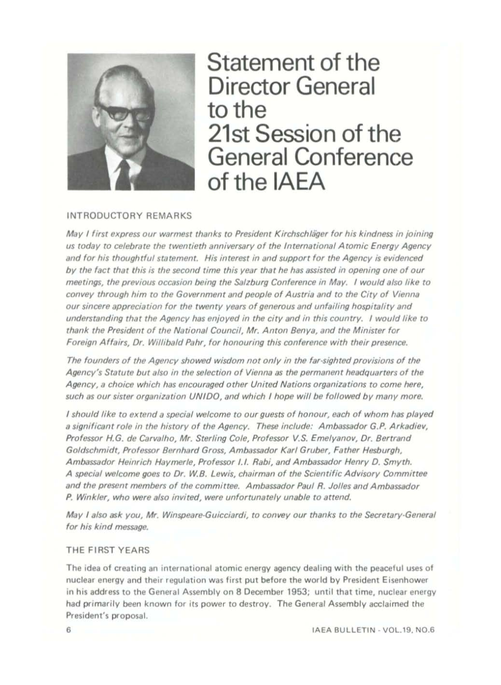 Statement of the Director General to the 21St Session of the General Conference of the IAEA