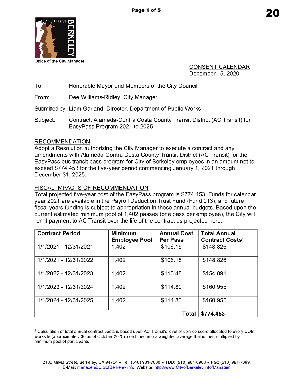 AC Transit) for Easypass Program 2021 to 2025