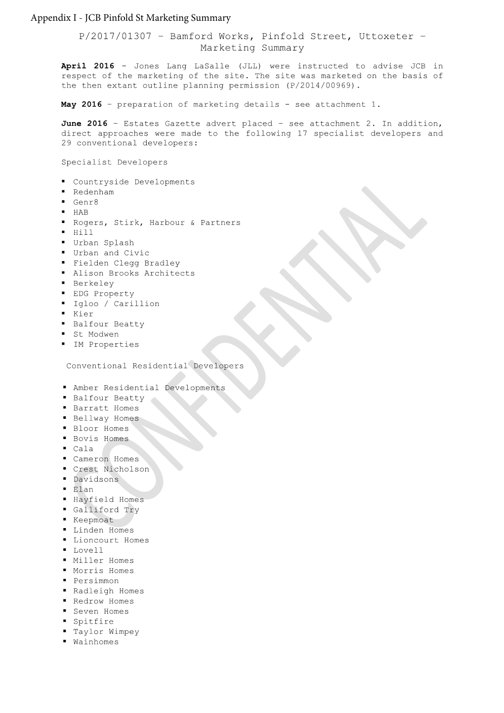 JCB Pinfold St Marketing Summary P/2017/01307 – Bamford Works, Pinfold Street, Uttoxeter – Marketing Summary