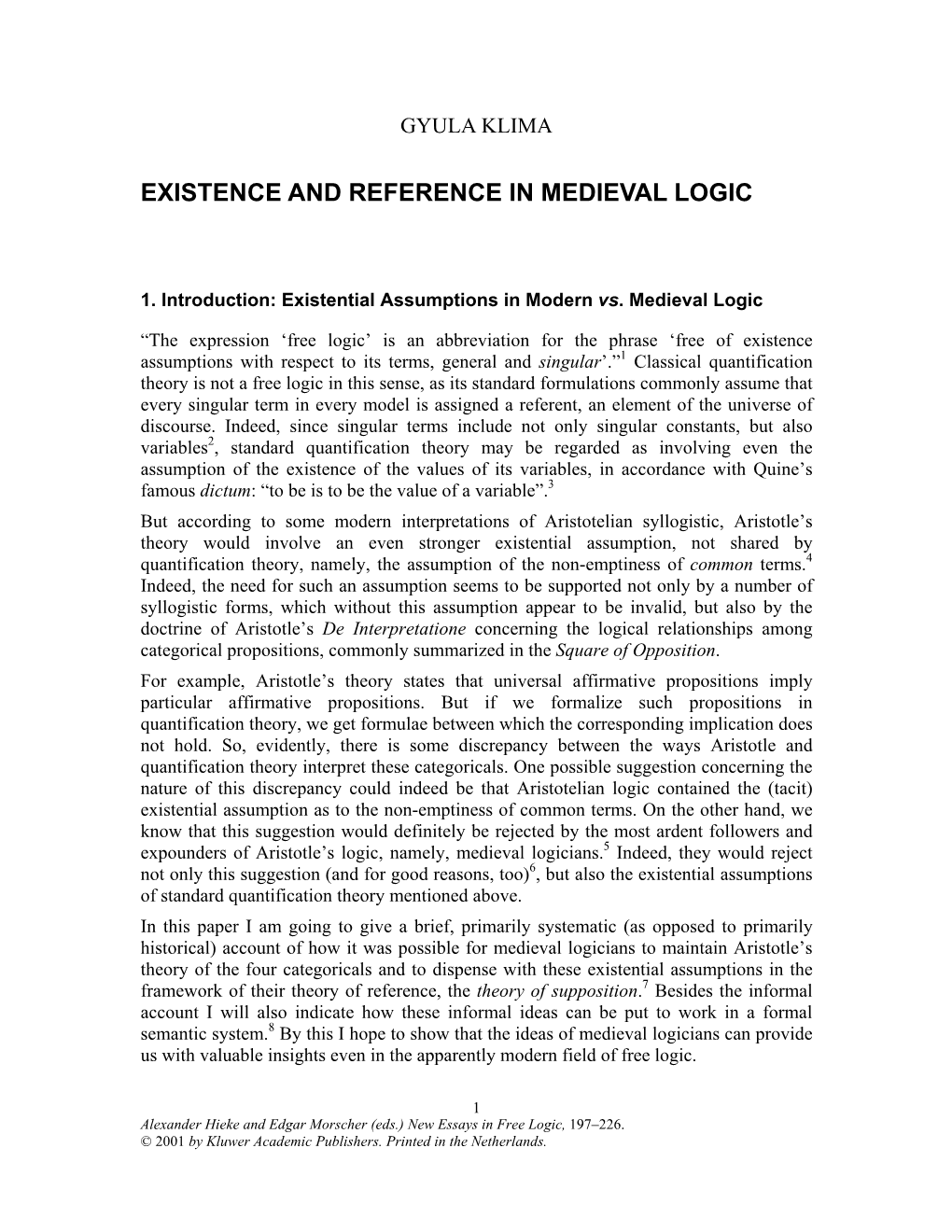 Existence and Reference in Medieval Logic