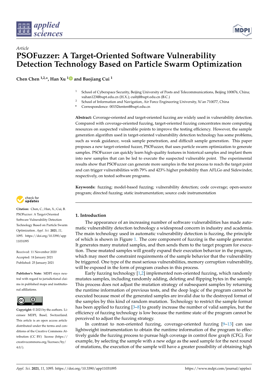 Psofuzzer: a Target-Oriented Software Vulnerability Detection Technology Based on Particle Swarm Optimization