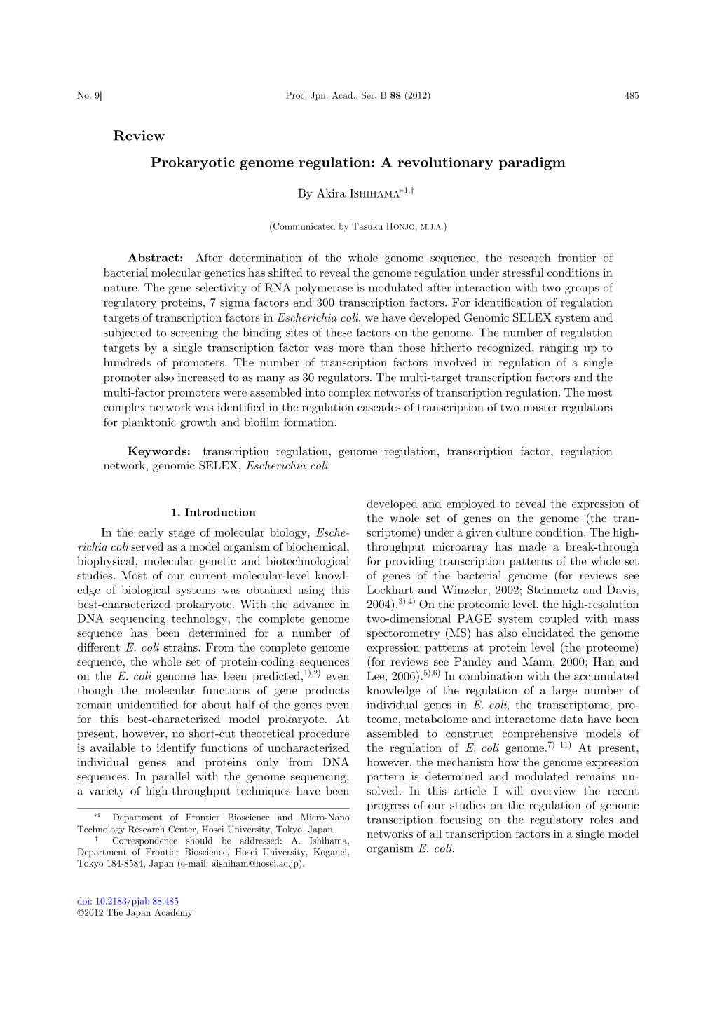 Prokaryotic Genome Regulation: a Revolutionary Paradigm