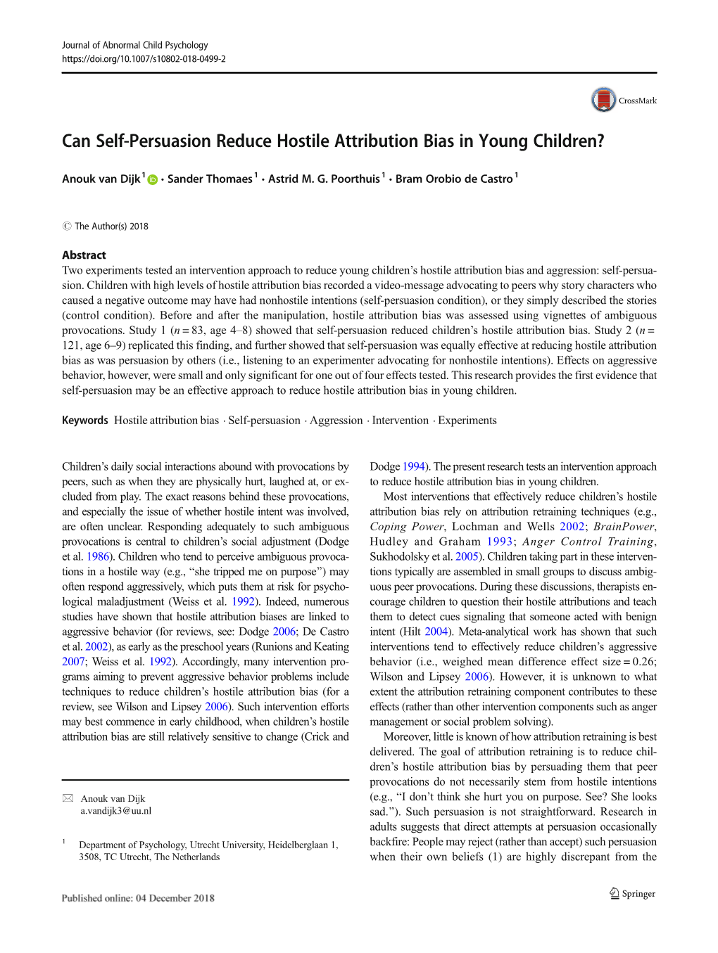 Can Self-Persuasion Reduce Hostile Attribution Bias in Young Children?