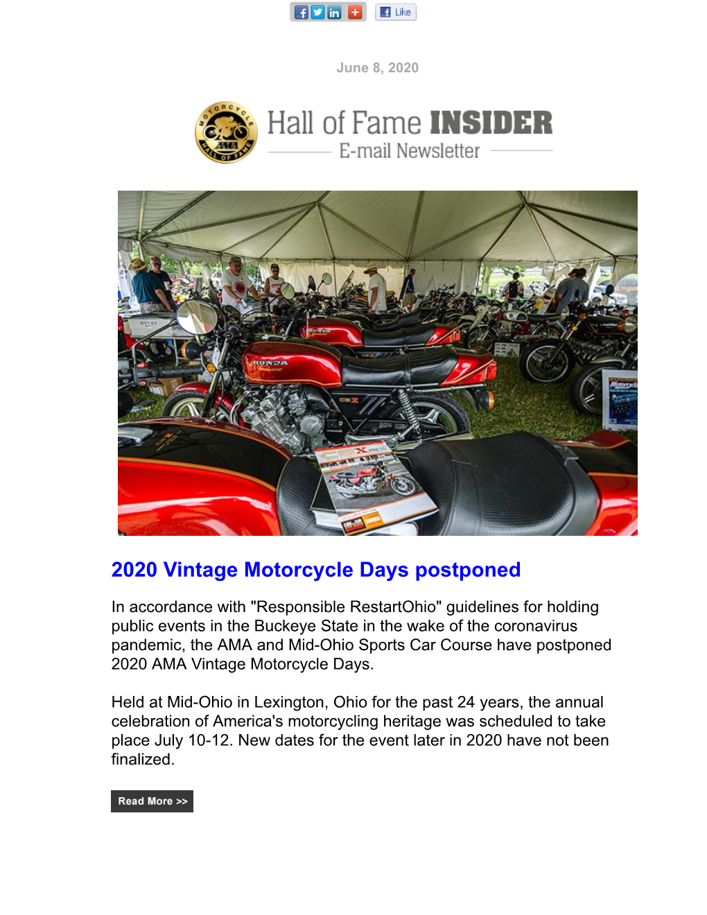 View the AMA Motorcycle Hall of Fame Insider E-Newsletter