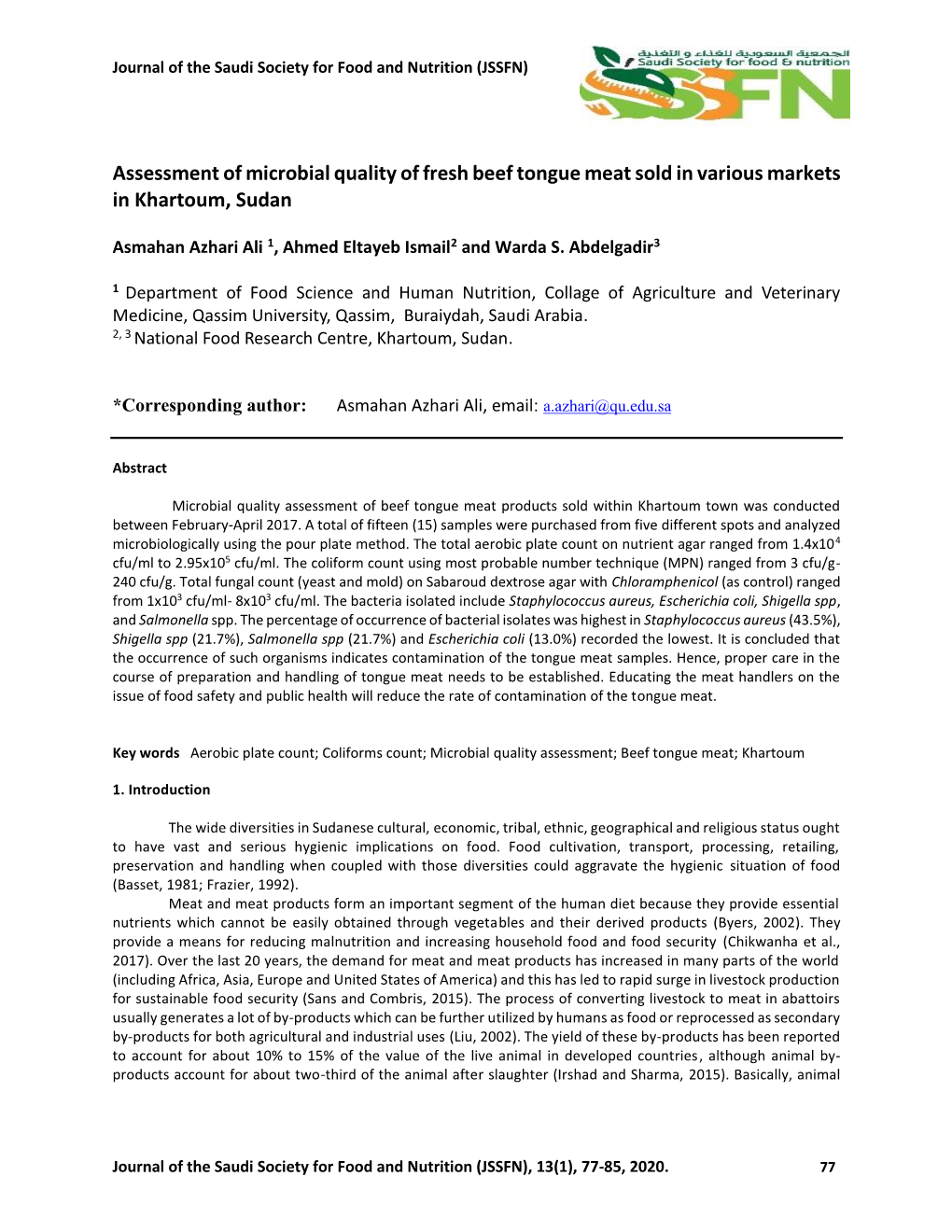 Assessment of Microbial Quality of Fresh Beef Tongue Meat Sold in Various Markets in Khartoum, Sudan