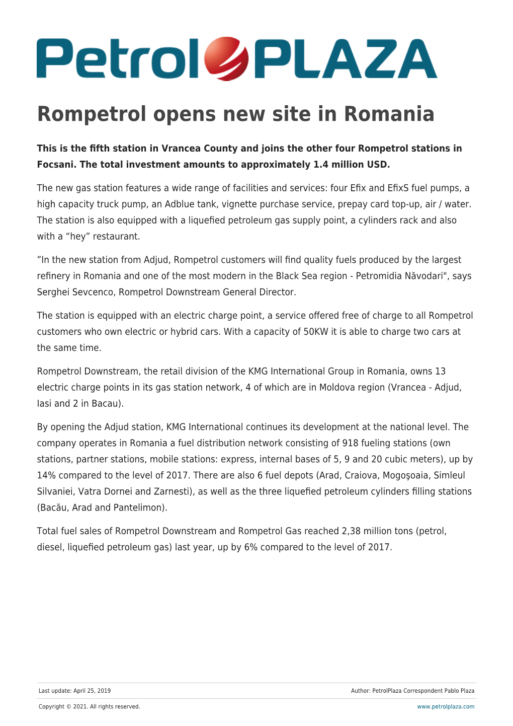 Rompetrol Opens New Site in Romania
