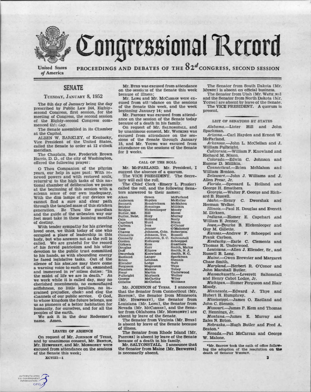 Rongrrssional 1Rrrord United States PROCEEDINGS and DEBATES of the 82Dcongress, SECOND SESSION of America