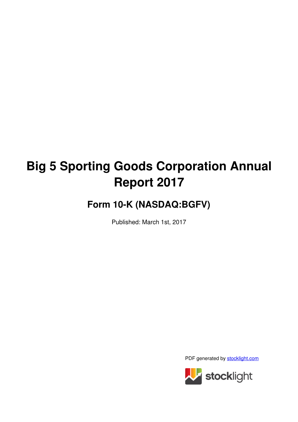 Big 5 Sporting Goods Corporation Annual Report 2017