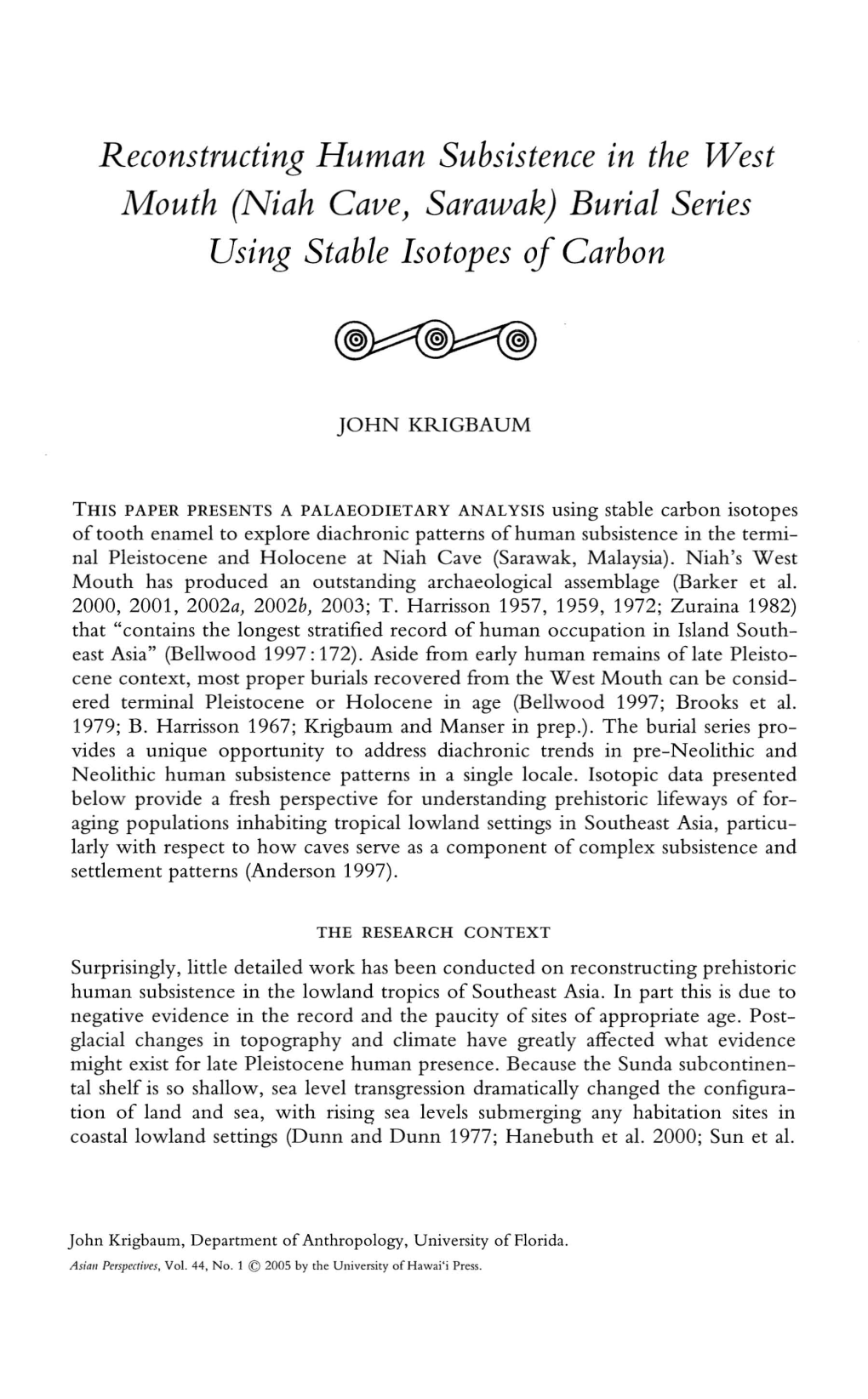 Niah Cave) Sarawak) Burial Series Using Stable Isotopes of Carbon